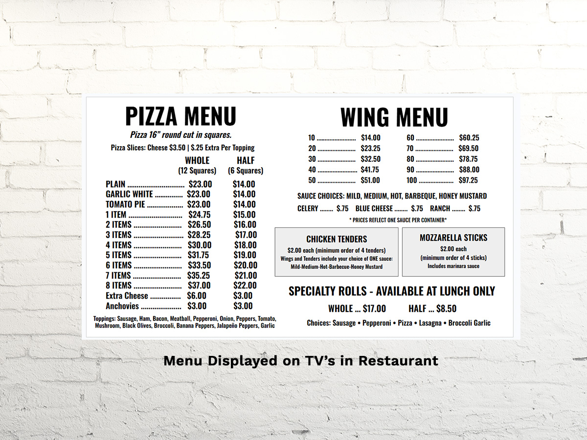 Marino's Pizza Menu